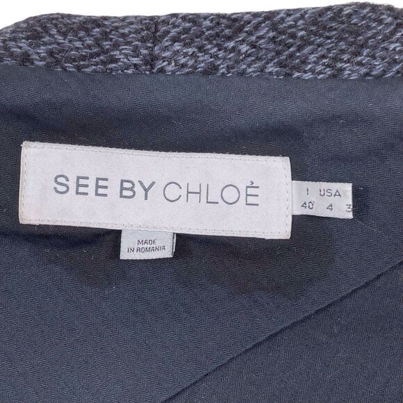 See By Chloe Collarless Cocoon Wool Alpaca Jacket Gray Herringbone Size 4 - Picture 2 of 16